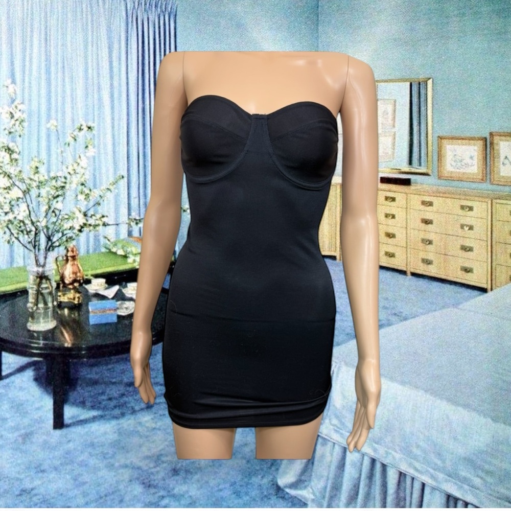Elegant Vintage Black Strapless Bodycon Shapewear Dress